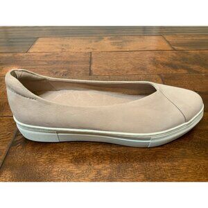 J/Slides Light Pink Suede Leather Canoe Shoe Flats W/ Rubber Soles, Size 8.5